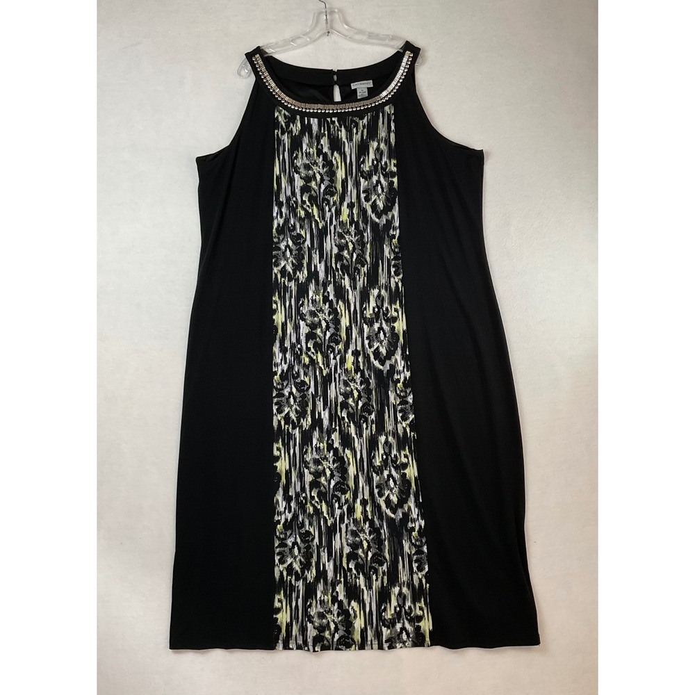 Catherines Womens 3X 26/28W Black Abstract Beaded Neck Sleeveless Midi Dress